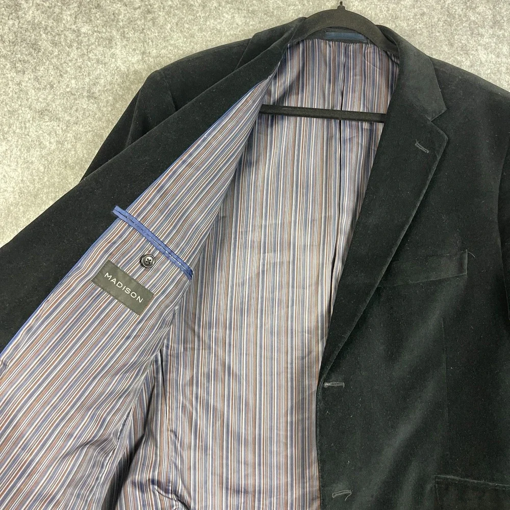 Madison Velvet Blazer Sport Coat Mens 44R Black 2 Button Cotton Smoking Jacket